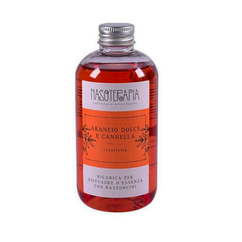 Ricarica per Diffusore d'Essenza con Bastoncini Arancio Dolce e Cannella - Creatività - NASOTERAPIA da 250 ml